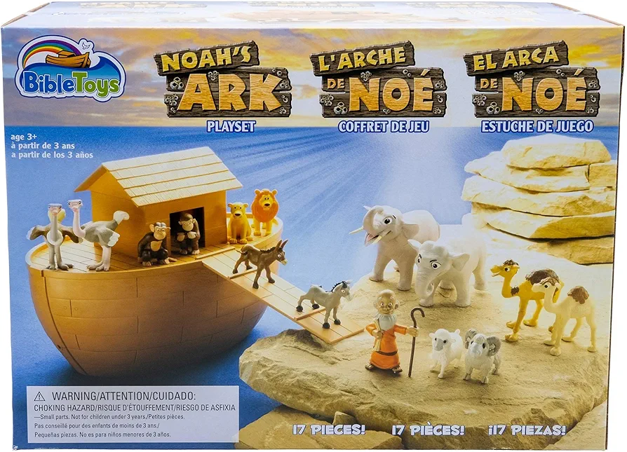 Bible Toys Noah's Ark 17 Piece Playset with Noah, 14 Animals and Floating Ark- Christian Based Faith Children Toys