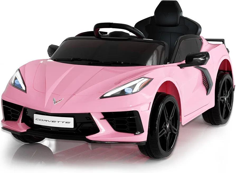 Glaf Kids Electric Ride On Car Licensed Chevrolet Corvette C8 Electric Car 2 Speeds Battery Powered Roadster with Parent Control, AUX/USB Music Play, 12V Electric Car for Boys Girls Age 3+(Pink)