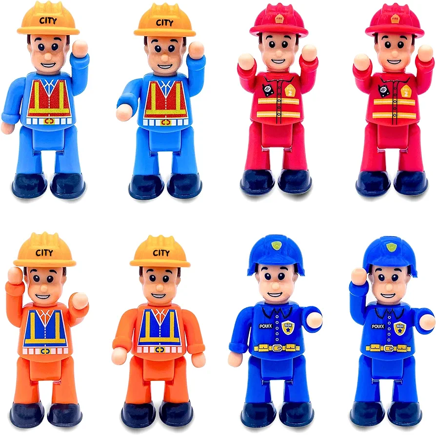 PlenPLAY 8 Piece Community Helpers Toys - People Figures for Kids: City Edition - Firefighters, Police Officers, Construction Workers, Community Helpers - Play Figure Playsets