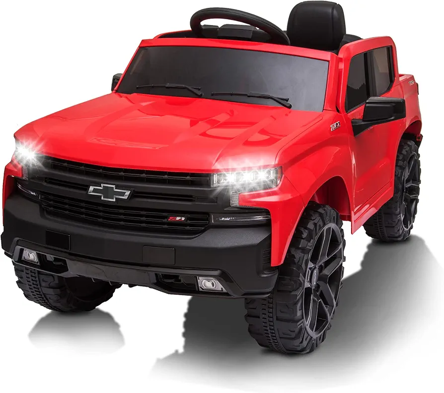 12V Ride on Car, Battery Powered Licensed by Chevrolet Silverado GMC Kids Ride On Truck, Toddler Electric Vehicles Toys w/Remote Control, MP3/Bluetooth, Spring Suspension, LED Light (red)