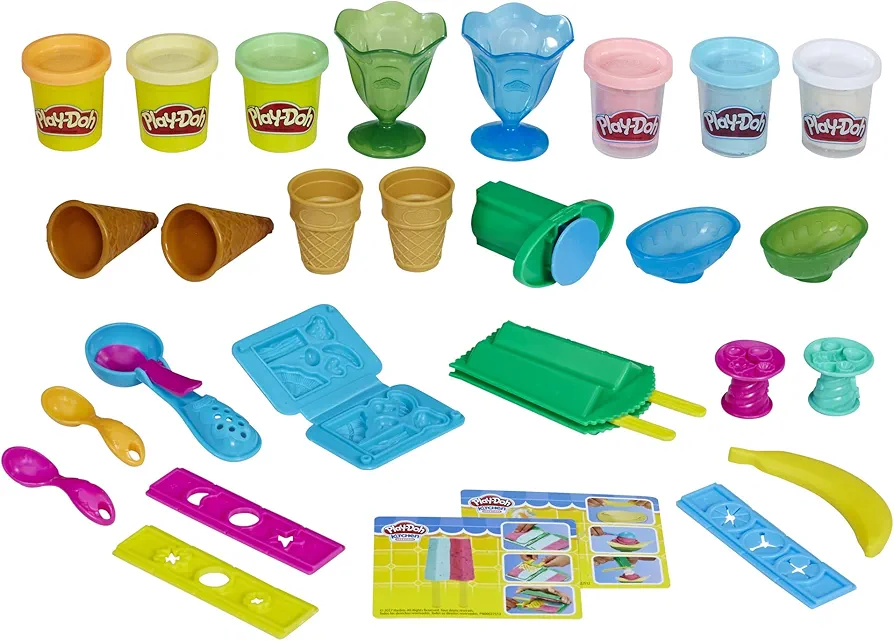 Play-Doh Kitchen Creations Ice Cream Party Set with 22 Tools & 6 Colors, 2-Ounce Cans, Back to School Classroom Supplies, Preschool Toys, Ages +3 (Amazon Exclusive)