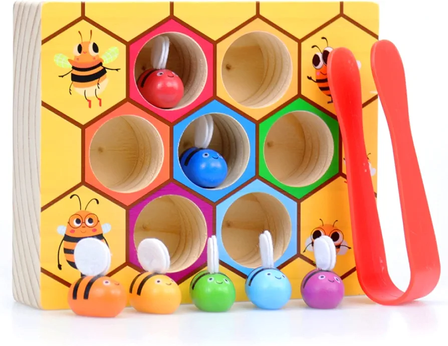 WOOD CITY Toddler Fine Motor Skills Toys, Bee to Hive Matching Game, Wooden Color Sorting Toy for Toddler 2 3 Years Old, Montessori Preschool Learning Toys Gift for Children