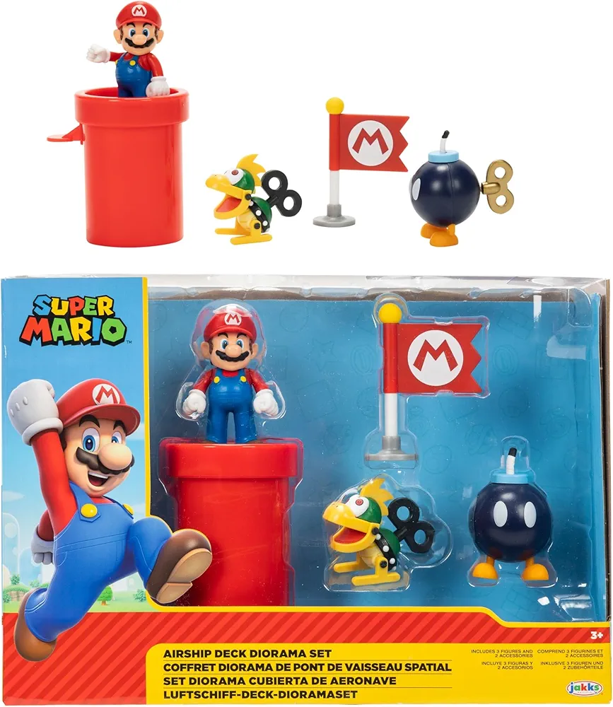 Super Mario 2.5" Action Figures Bowser's Airship Deck Diorama Playset