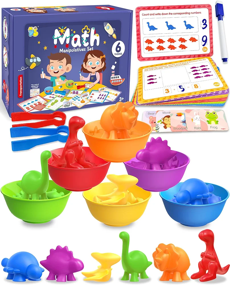 Counting Dinosaurs Montessori Toys for 3 4 5 Years Old Boys Girls, Math Manipulatives Preschool Learning Activities Kindergarten Gifts Sensory Toys for Toddler Ages 2-4, 3-5, 4-8