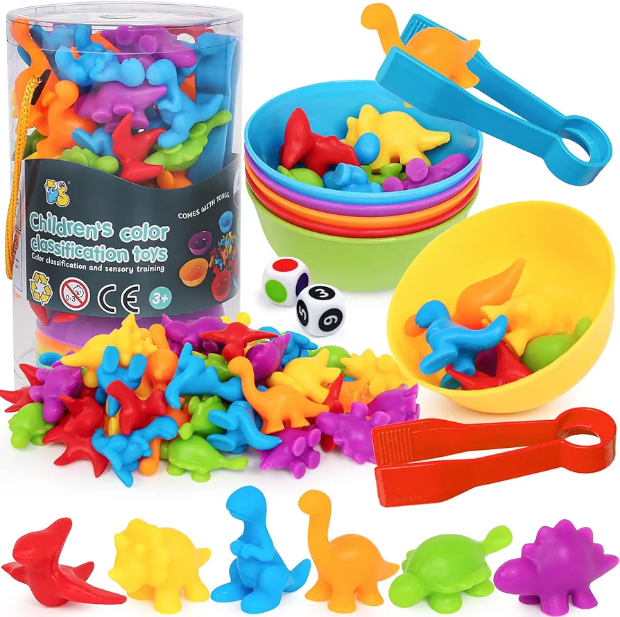 Counting Dinosaur Color Sorting Toys for Toddlers 1-3,Montessori Sensory Education Preschool Learning Activities Counting Matching Training Set Games Toys Gift for Kids Boys Girls Ages 2 3 4 5