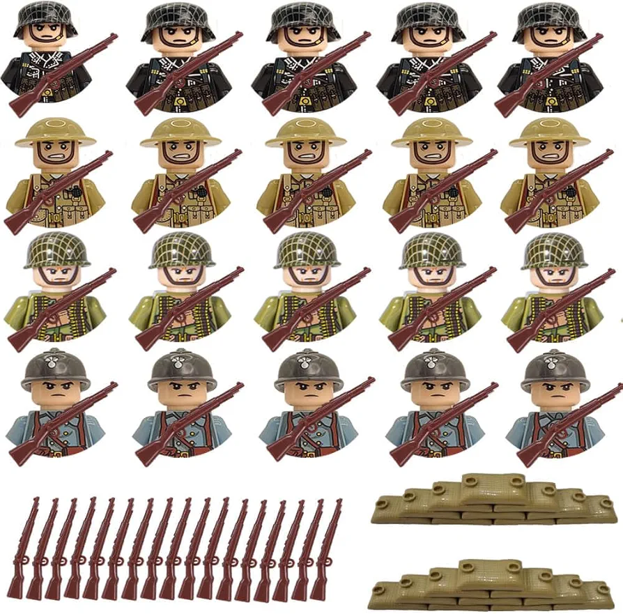 GeRRiT WW2 Military People Building Set Army Men Action Figures, World War 2 Soldier Figures American vs German Army Battle WW2 Playset, Figure Toys for 5 6 7 8 Year Old Boy Gifts (Soldiers)