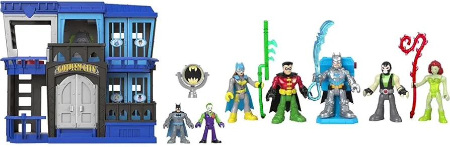 Fisher-Price Imaginext DC Super Friends Batman Toy Gotham City Jail Recharged Playset with Batman Battle Multipack