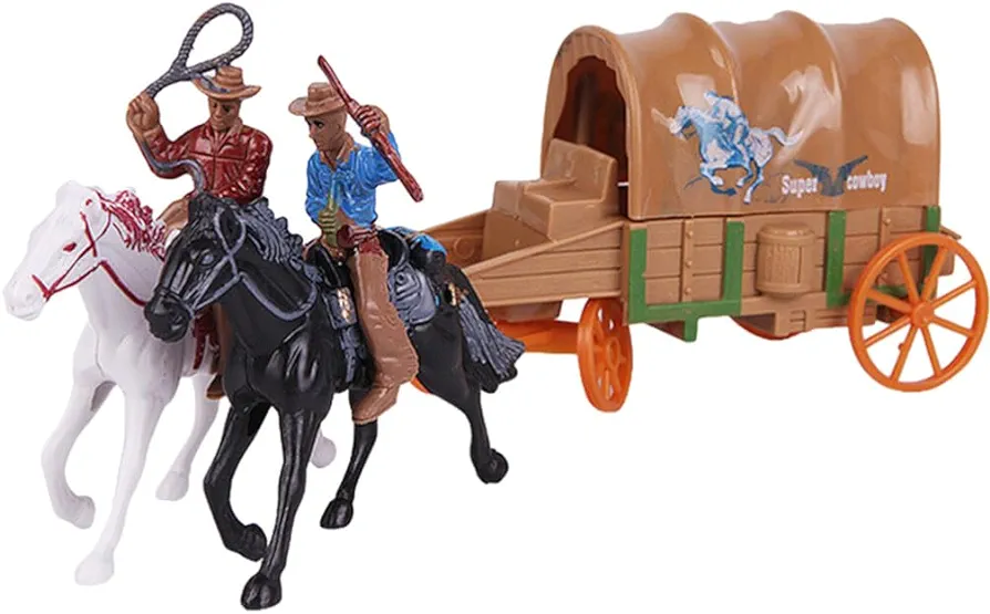 Western Figures Horse Carriage Model Playset Plastic West Figurines Riding Horse Action Figure Educational Toys Table Decoration for Boys Girls Kids