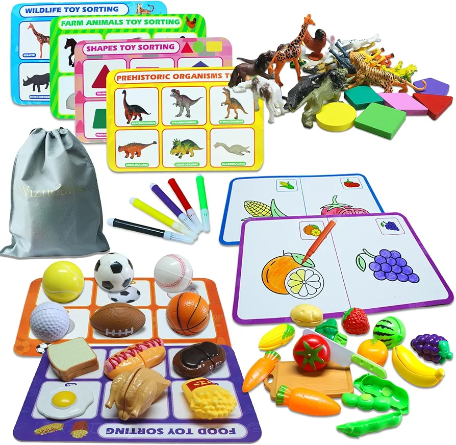 Wiznobliss Sorting Toys for Toddlers,3 in 1 Learning Education Toys Sorting Games Cutting Fruit Toys Toddler Coloring,Fine Motor Montessori Preschool Classroom Toys for 3+ Year Old.