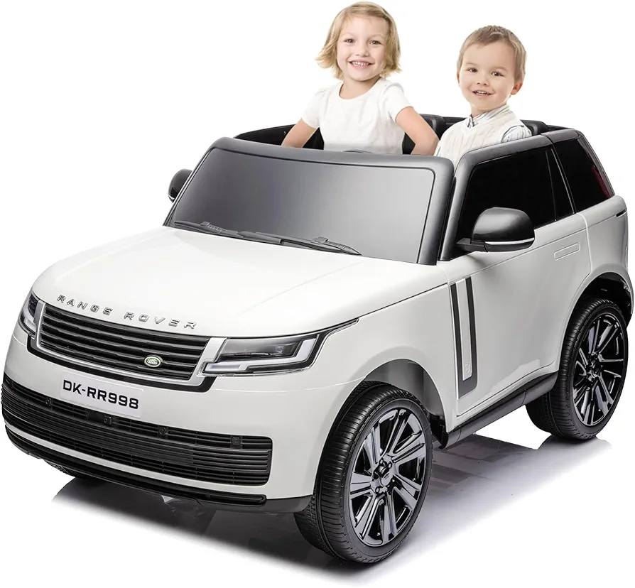 24V Officially Licensed Land Rover Ride On Car, 2-Seater w/Parent Remote Control, 3 Speeds, Wireless Music, Spring Suspension, Led Lights, Electric Car for Kids Ages 37-95 Month, White