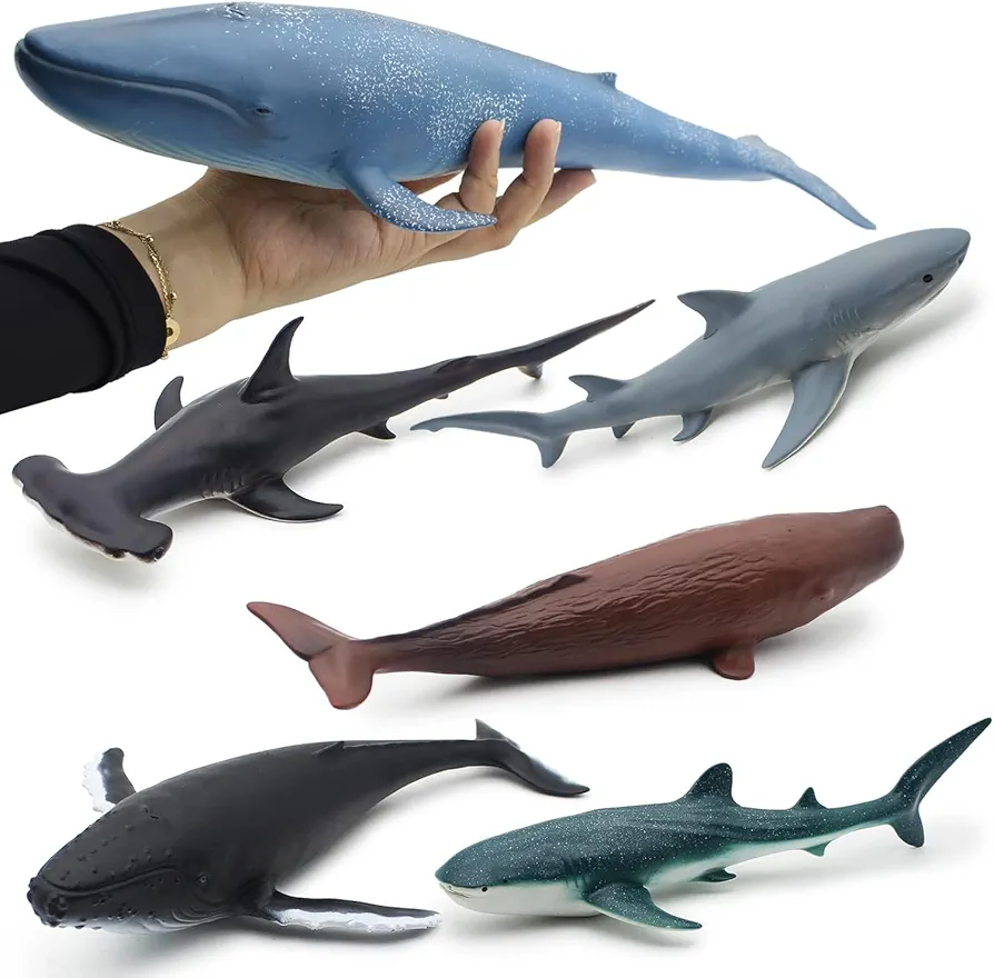 Mostop Sea Animal Toy for Kids 6 Pack 14.5'' Large Size Ocean Sea Marine Animal Figures, Realistic Ocean Sea Creature Action Models Whale Ornament Education Cognitive Toy Set for Boys Girls