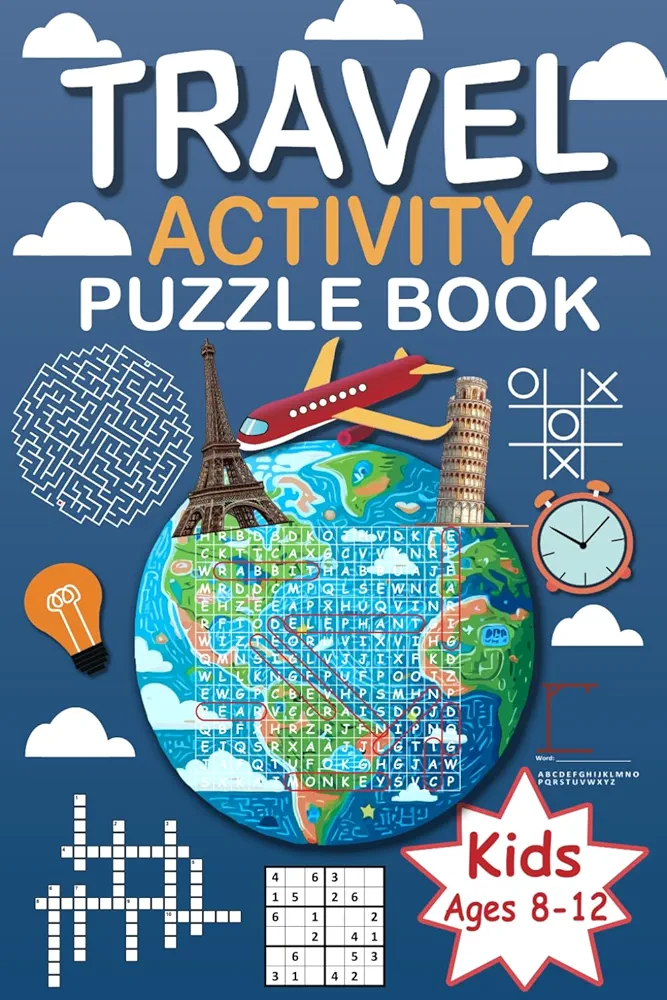 Travel Activity Puzzle Book For Kids Ages 8-12: Brain Games. Including: Word Search, Mazes, Crosswords, Sudoku, Drawing Activity, Spot The Differences And More