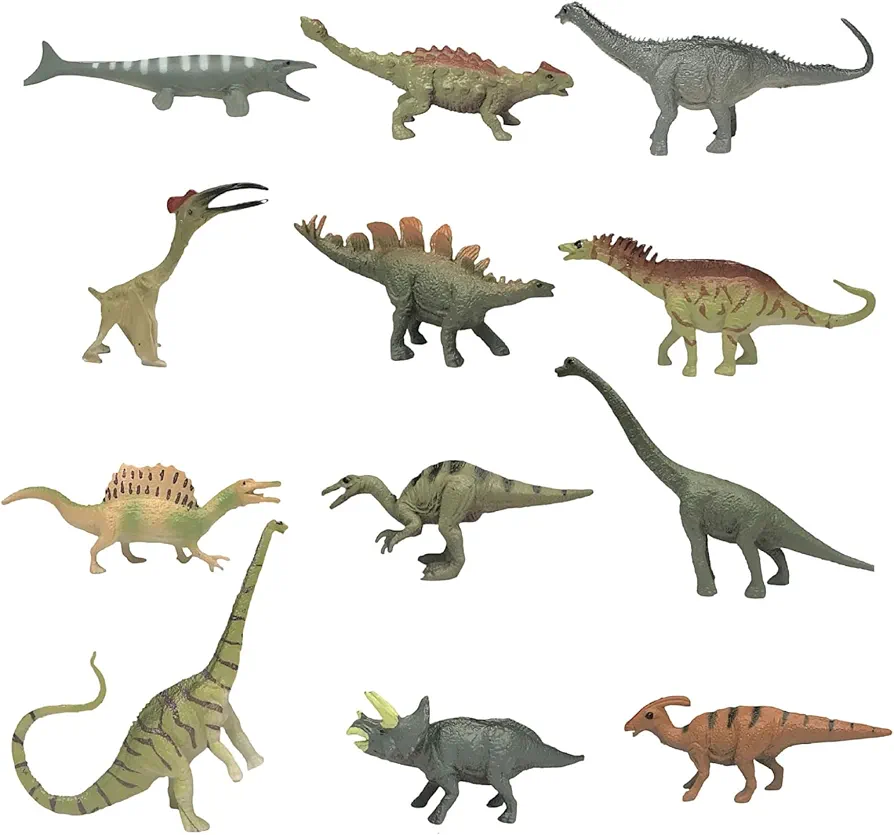 Mini Jurassic Dinosaur Figures Set 12 Pcs Plastic Rubbery Educational Action Playset for Children Science Play Best for Birthday Party Favors (Jurassic Dinosaur Figures Set)