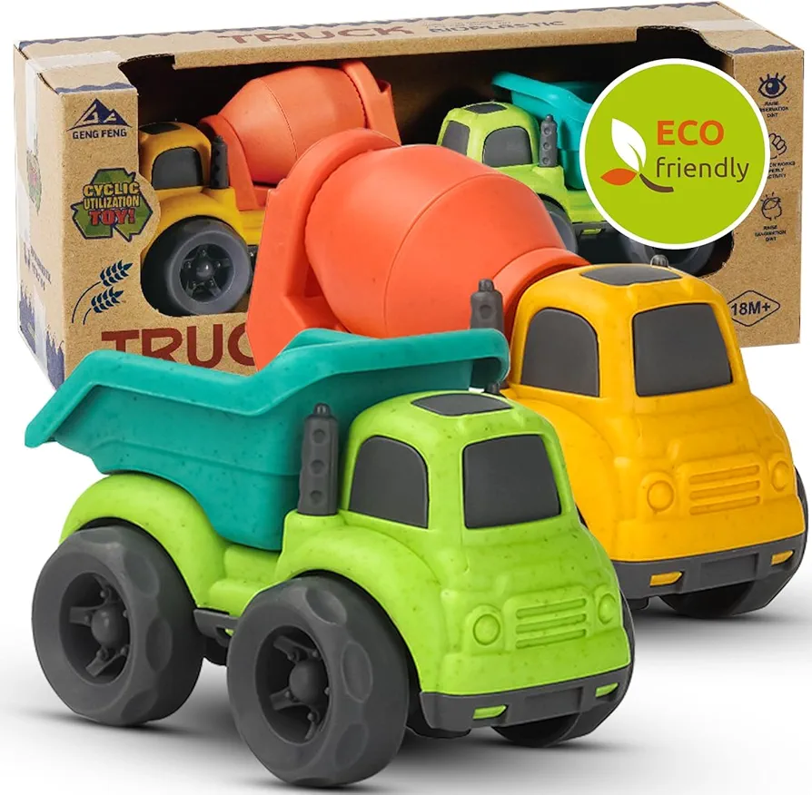 Toddler Car Toys for 1-3 Year Old, BPA Free, Phthalates Free, PVC, Dump Truck, Mixer Cement, Easter Christmas Birthday Gifts for 2 3 4 Year Boy Girl. Dishwasher Safe, Recycled Plastic