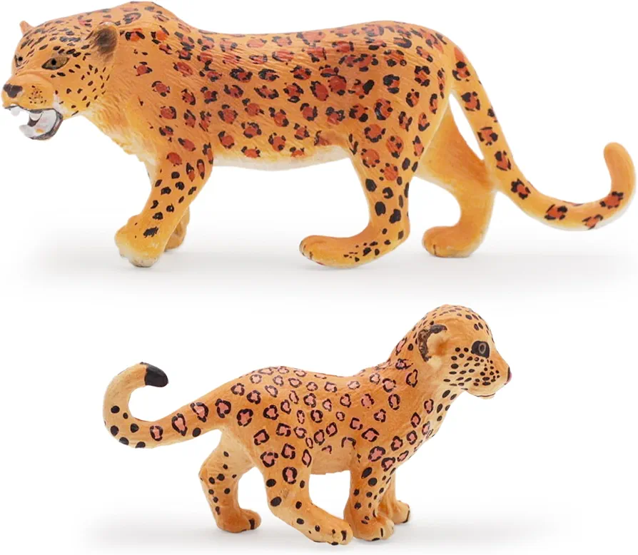 Gemini&Genius Leopard Toys for Kids, Safari Animal Cheetah Toys, Leopard Family Playset Figures, Wildlife Pard Models, Birthday Cake Toppers or Gifts for Kid