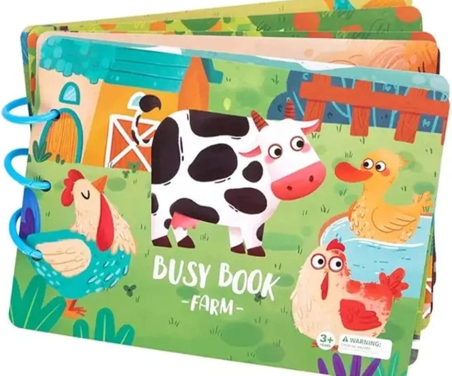 Montessori Busy Book for Toddlers Kids with Carry Bag Quiet Educational Learning Activity Book for On The Go Gift for Boys Girls Autism Sensory Toys Preschool Kindergarten (Farm Animals)