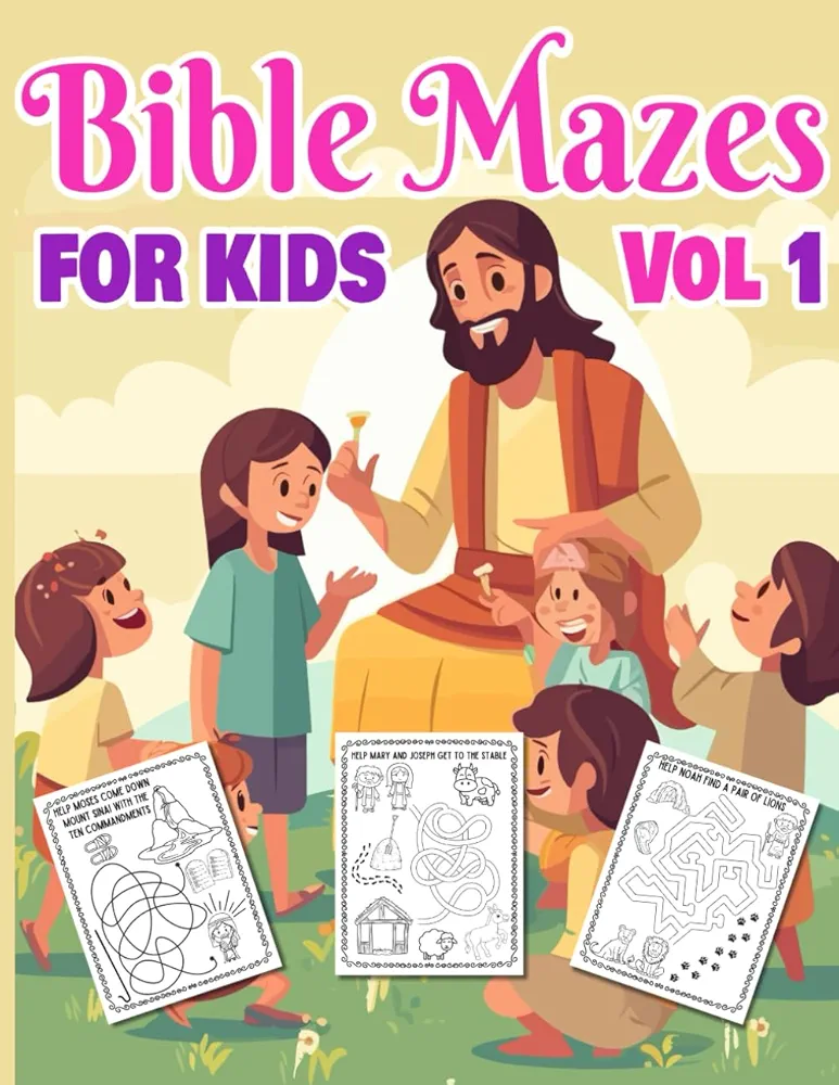 Bible Mazes for Kids, Vol1, An Exciting Journey Through Scripture: Noah’s Ark, David and Goliath, Jonah and the Whale, Daniel and the Lion’s Den, Jesus’s Birth, the Nativity, Jesus Feeding the Masses