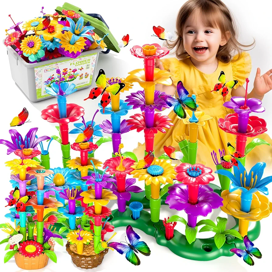 102Pcs Flower Garden Building Toys for Girls 3 4 5 6 7 Year Old, Upgrade DIY Building Stacking Toys, STEM Preschool Educational Toddler Toys Brain Development Kindergarten Kids Toy