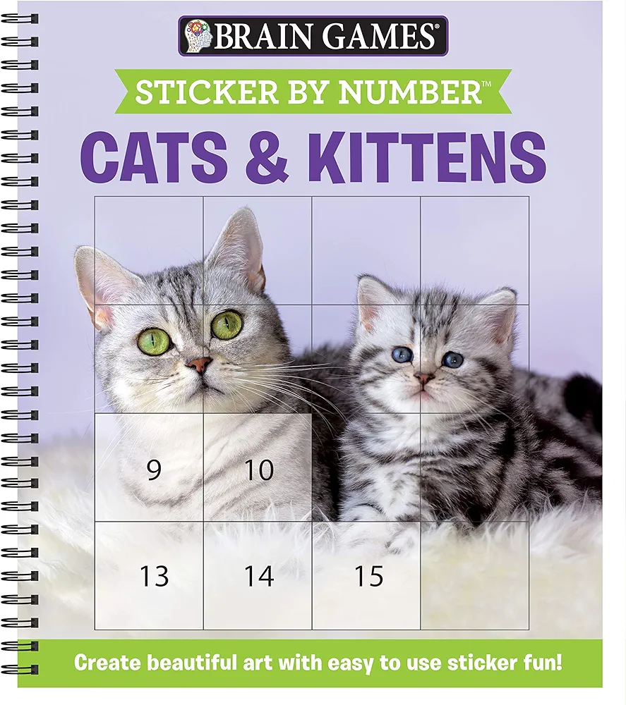 Brain Games - Sticker by Number: Cats & Kittens (Easy - Square Stickers): Create Beautiful Art With Easy to Use Sticker Fun!