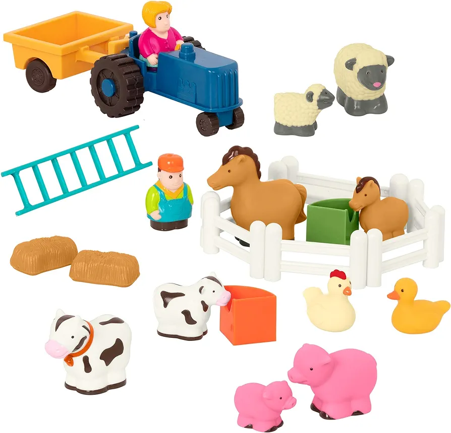 Battat Farm Animal Play Set - 25 Toy Farm Animals, Fences, Farmers, Tractor, Trailer & More for Toddlers 18 Months+ - Farm Playset