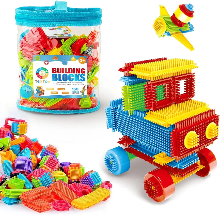 teytoy My First Baby Building Toys, 150pcs Bristle Shape 3D Building Blocks Toy Set, STEM Educational Preschool Toys, Building Blocks for Kids Ages 4-8 Years Old