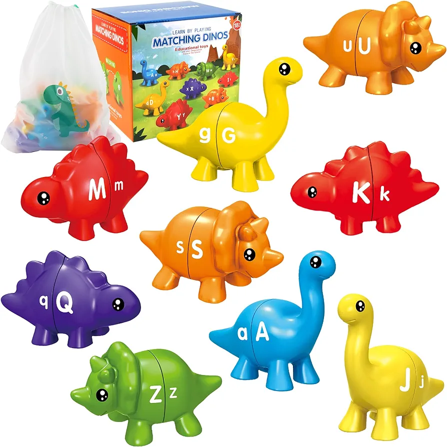 26 PCS Alphabet Learning Dinosaur Toys Uppercase Paired Lowercase Matching Letters Color Sorting Fine Motor Toy ABC Learning for Toddlers Preschool Classroom Must Haves Montessori Toys Age 2-5