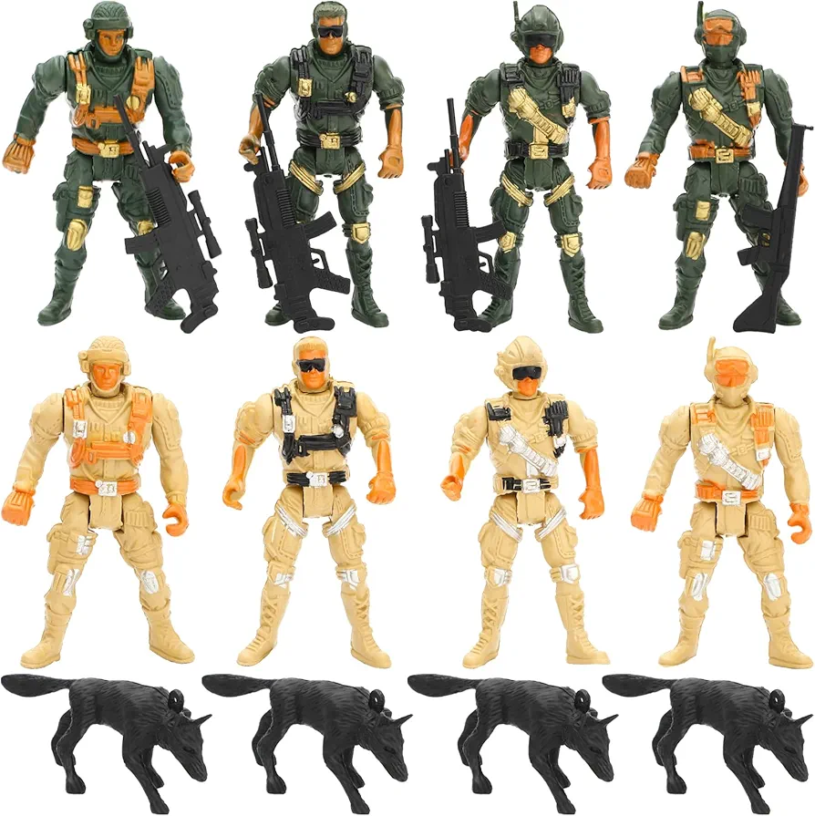 ONEST 12 Pieces Military Toy Soldiers Playset Special Forces Army Men Movable 4" Action Figures with Weapons & Accessories for Teens Party Decoration