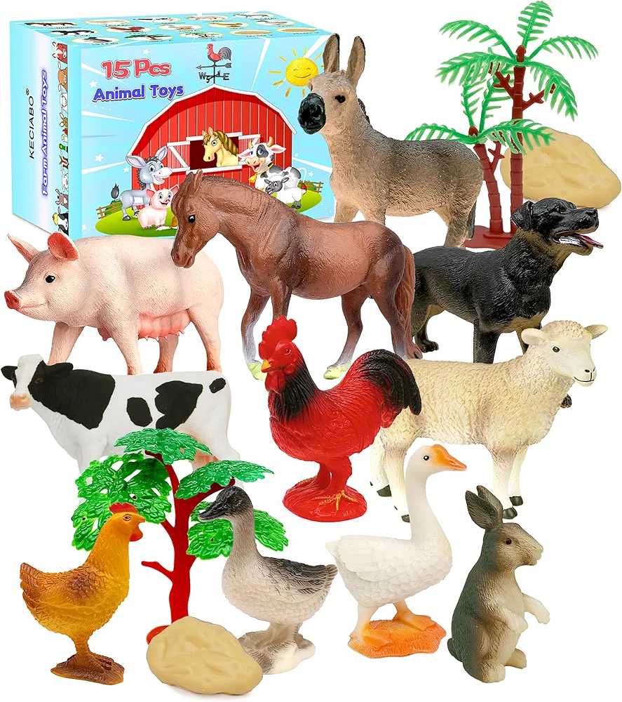 Farm Animals Toy, 15 Pieces Plastic Farm Animals Figurines, Educational Learning Farm Playset Toys for Boys Girls Kids Toddlers…