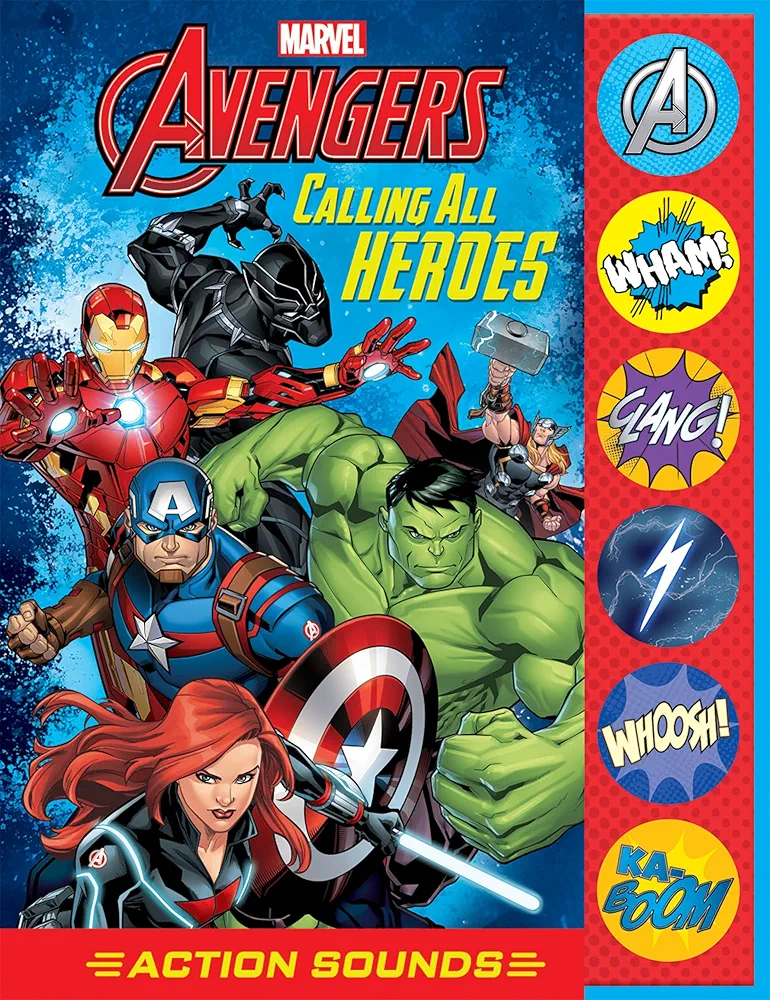 Marvel Avengers – Spider-man, Iron Man, Black Panther, and More! - Calling All Heroes! Action Sound Book - Includes 6 Action Packed Graphic Novel Stories / Comics - PI Kids