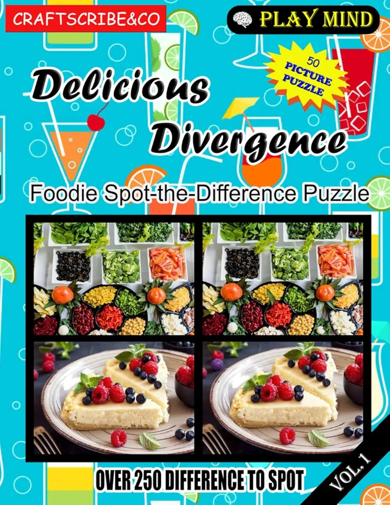 Play Mind - Delicious Divergence Foodie Spot-the-Difference Puzzle book 50 picture puzzle Vol.1: This book is packed with more than 250 hidden ... (Play Mind - Spot The Difference Series)