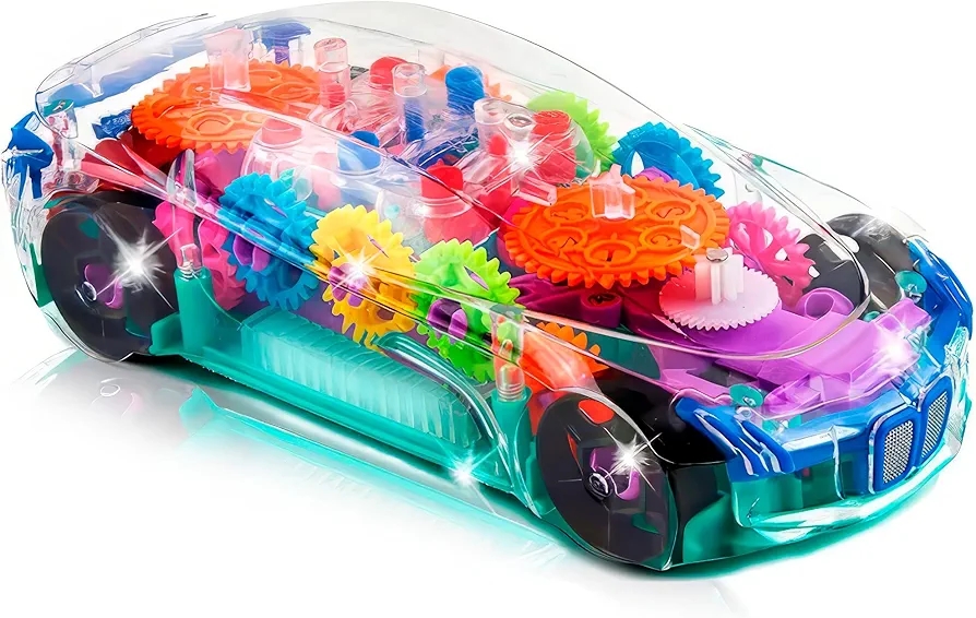 ArtCreativity Light Up Transparent Sensory Car Toy for Kids, 1PC, Bump and Go Toy Car with Colorful Moving Gears, Music, and LED Effects, Fun Educational Toy for Kids, Great Birthday Gift Idea