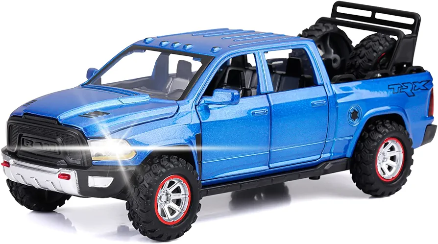 SASBSC RAM 1500 Toy Trucks for Boys Age 3-8 Pickup Truck Toys for 3 4 5 6 7 8 Year Old Kids Diecast Trucks with Light and Sound Metal Toy Cars for Kids Birthday (Blue)