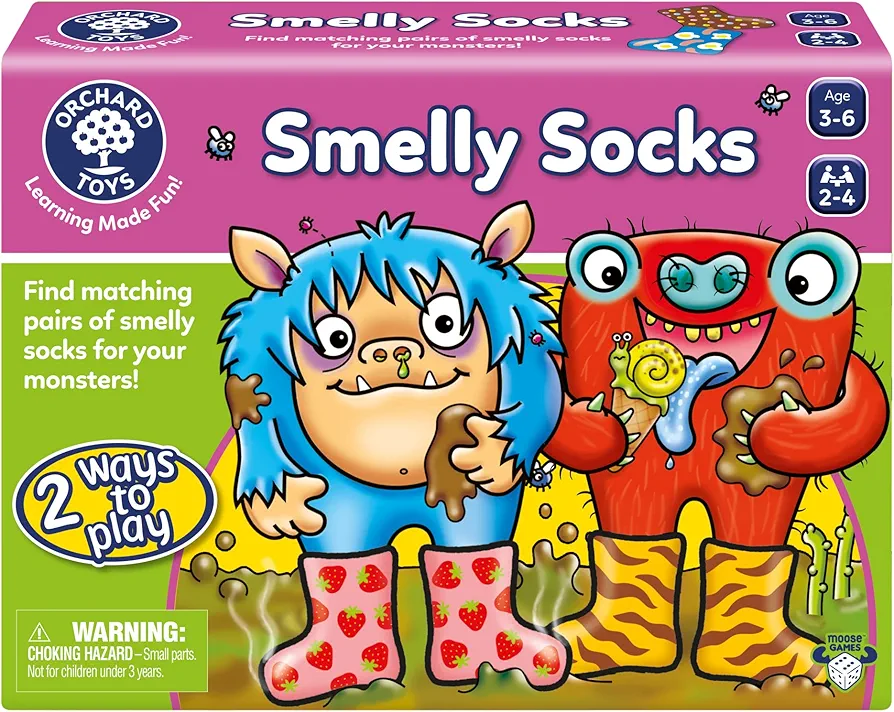 ORCHARD TOYS Moose Smelly Socks Game. Find Matching Pairs of Socks for Your Monsters! for Ages 3-6 and 2-4 Players