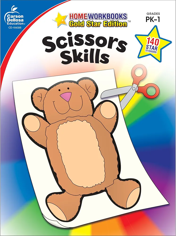 Carson Dellosa Scissor Skills Activity Book for Kids Ages 3-5, Colorful Animals, Shapes, and Line Formation Cut and Paste Activities, Kids Craft Book With Incentive Chart and Stickers, PreK+