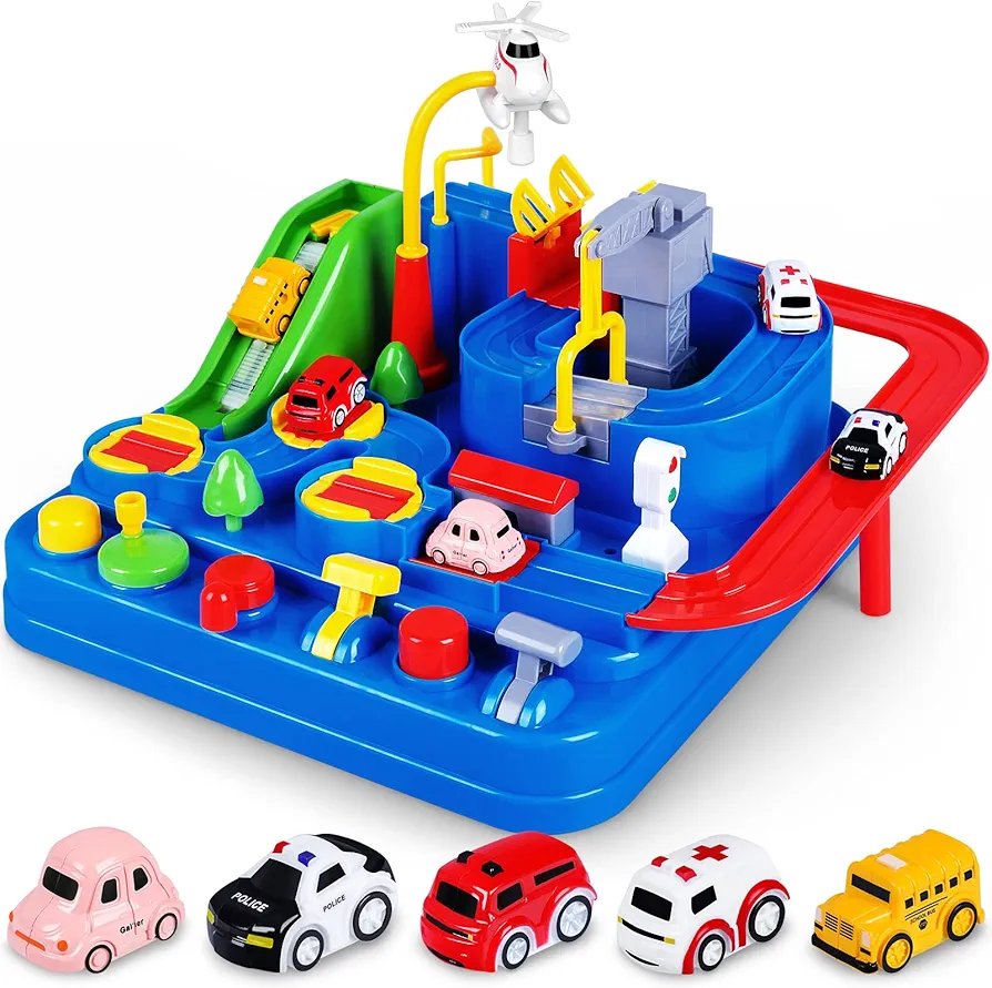 YEZI Car Adventure Toys, City Rescue Preschool Educational Toy Vehicle, Parent-Child Interactive Racing Kids Toy, Puzzle Car Race Tracks Parking Playsets for 3 4 5 6 7 8 Year Old Toddlers Boys Girls