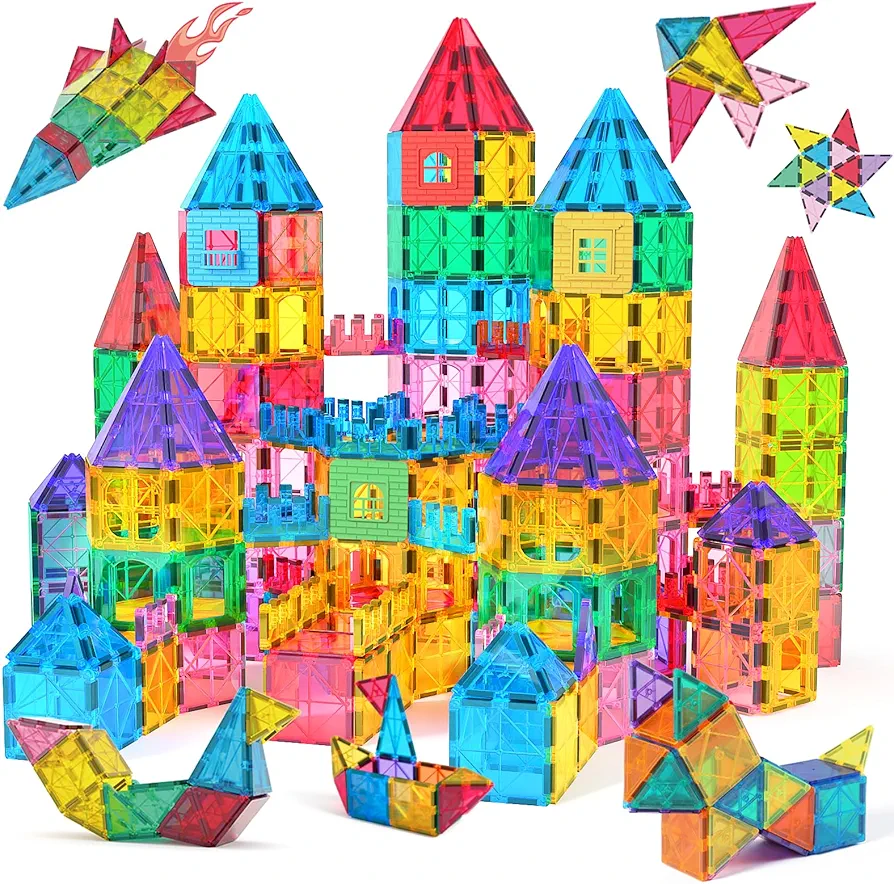 Jasonwell Magnetic Tiles Kids Magnetic Blocks Building Sets 3D Magnet Tile Building Blocks Magna Construction Educational STEM Toys Gifts for Toddlers Boys Girls 3 4 5 6 7 8 9 10 + Year Old