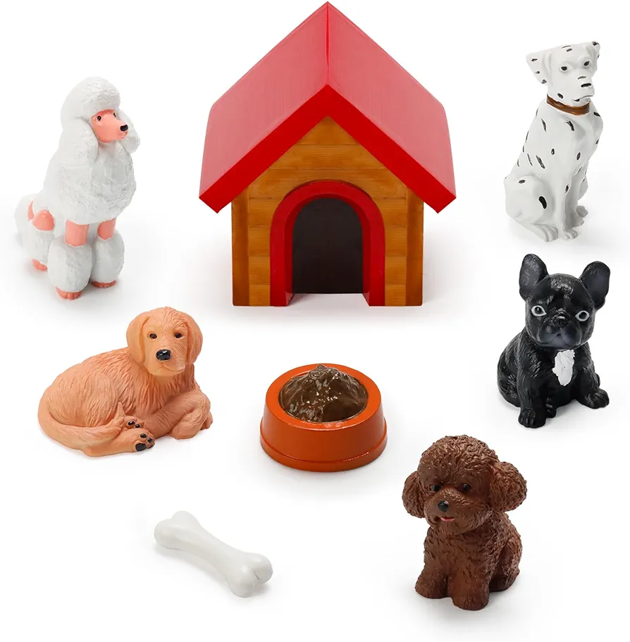 8PCS Miniature Dogs House Figurines Tiny Puppy Dog Sets Animal Figures Home Desk Fairy Garden Decor Cake Toppers Christmas Birthday Gift