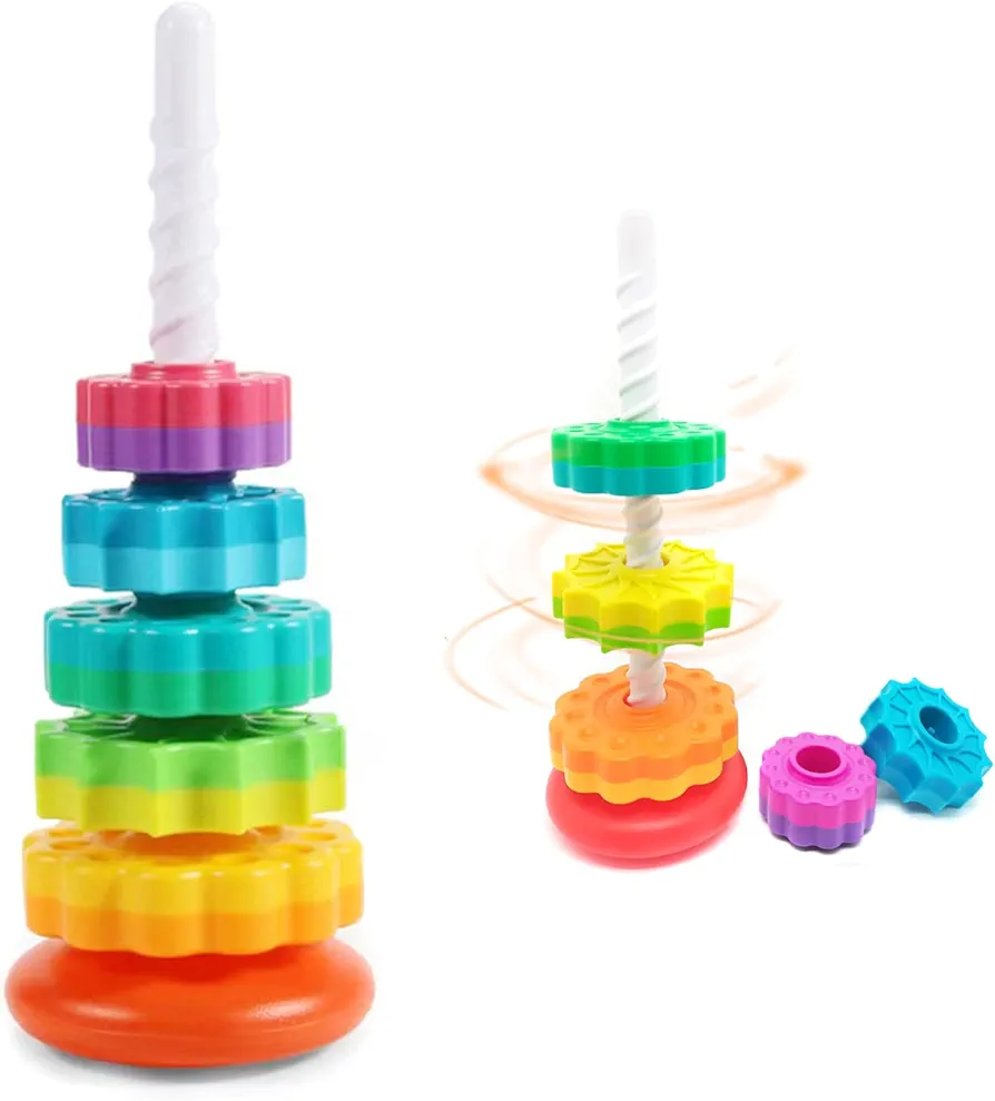 Baby Spin stack Toy,Premium Stacking Toy for Kids,Baby Spinning Toy,Stacking Toy for Babies and Toddlers,Educational Toddler Learning Toys,Autism Spin Stack Toys,Rainbow Spinning Wheel Toys