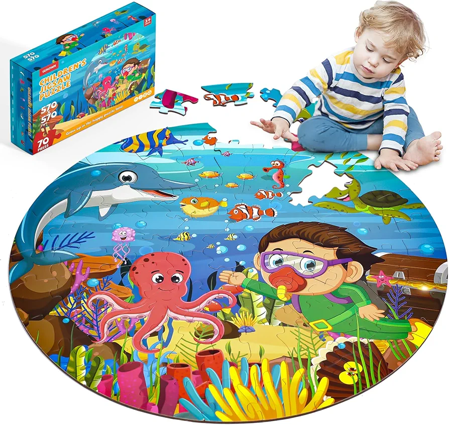 Floor Puzzles for Kids Ages 3-10 - Large 70 Piece Round Toddler Jigsaw Puzzles Toys - Preschool Learning Educational Gift (Ocean World)