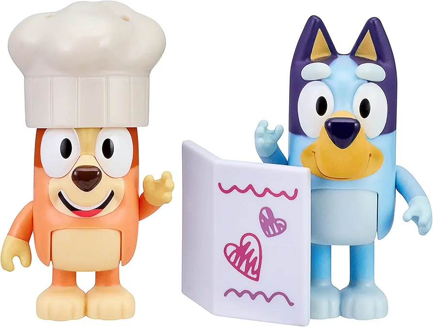 Bluey and Bingo Fancy Restaurant 2 Figure Playset Pack Articulated 2.5 Inch Action Figures Includes Toy Menu and Chef Hat Official Collectable Toy