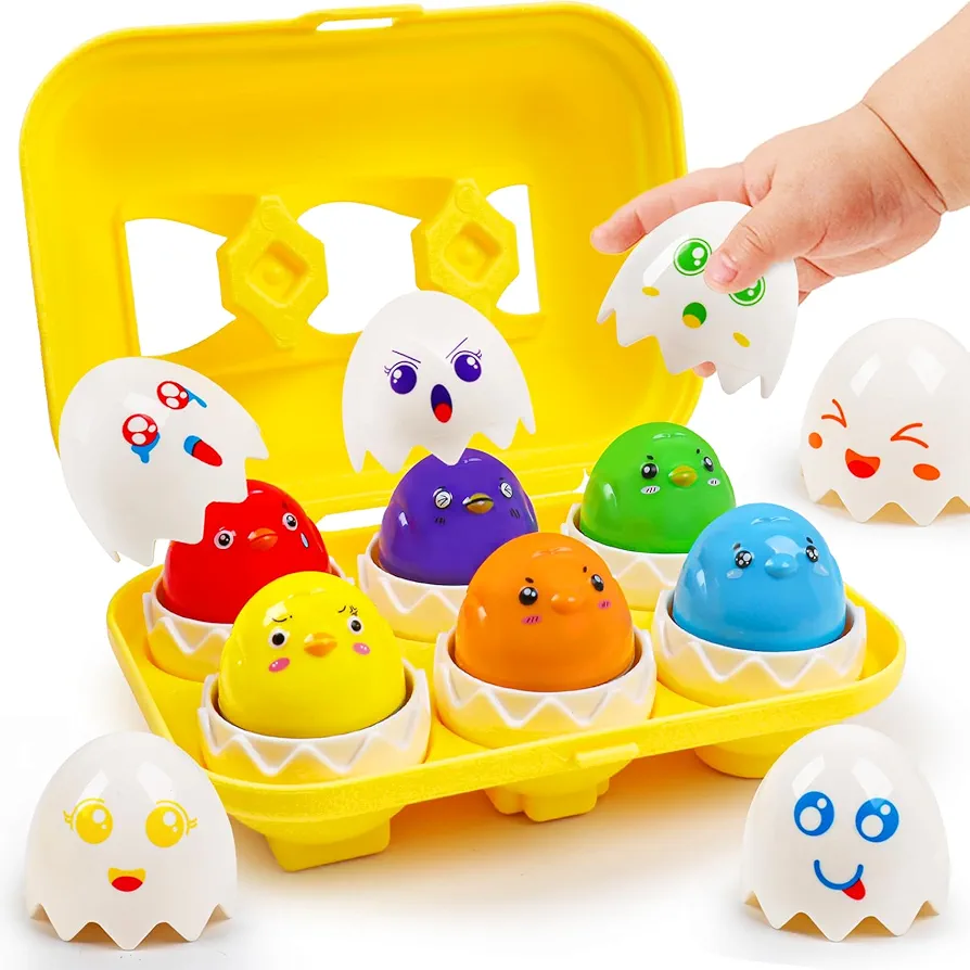 Toddler Montessori Sensory Matching Eggs Toys - Early Preschool Educational Learning Fine Motor Skills Color Sorting Satcking Travel Bingo Puzzle Games Birthday Gifts for 1-3 Years Old Boys Girls