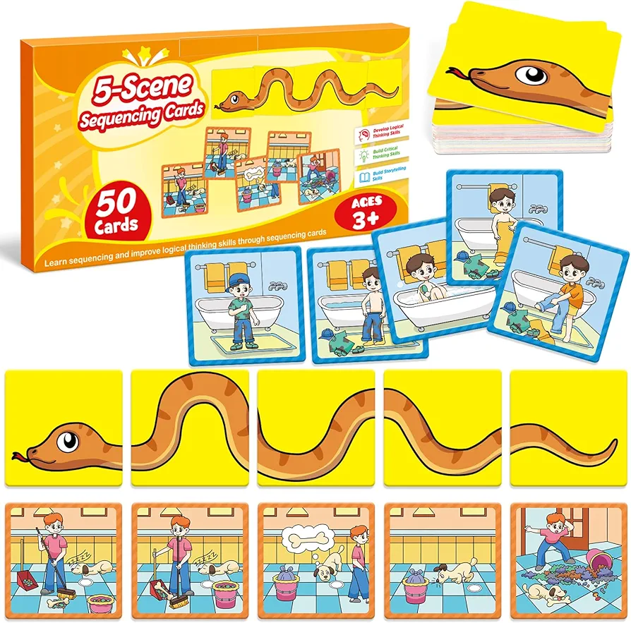 Sequencing Cards,Sequence Board Game for Kids,Speech Therapy Materials Toys for Autism,Story Storytelling,Social Skills,Sentence Building,Preschool Learning Activities,Classroom & Homeschool