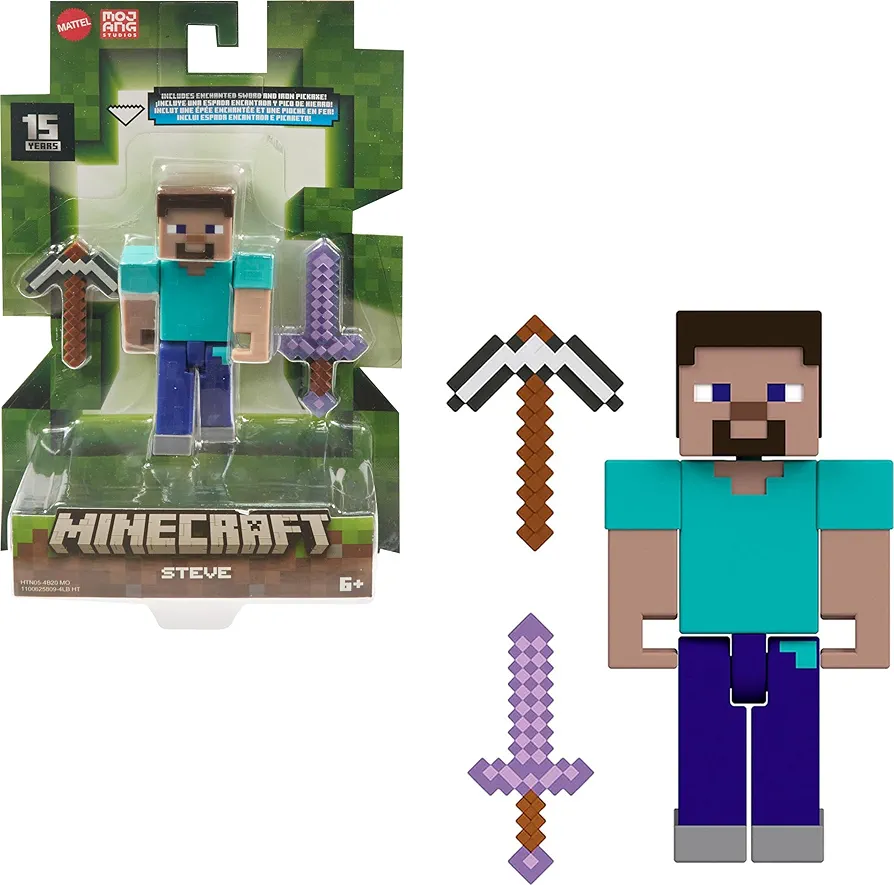 Mattel Minecraft Action Figures & Accessories Collection, 3.25-in Scale with Pixelated Design (Characters May Vary)