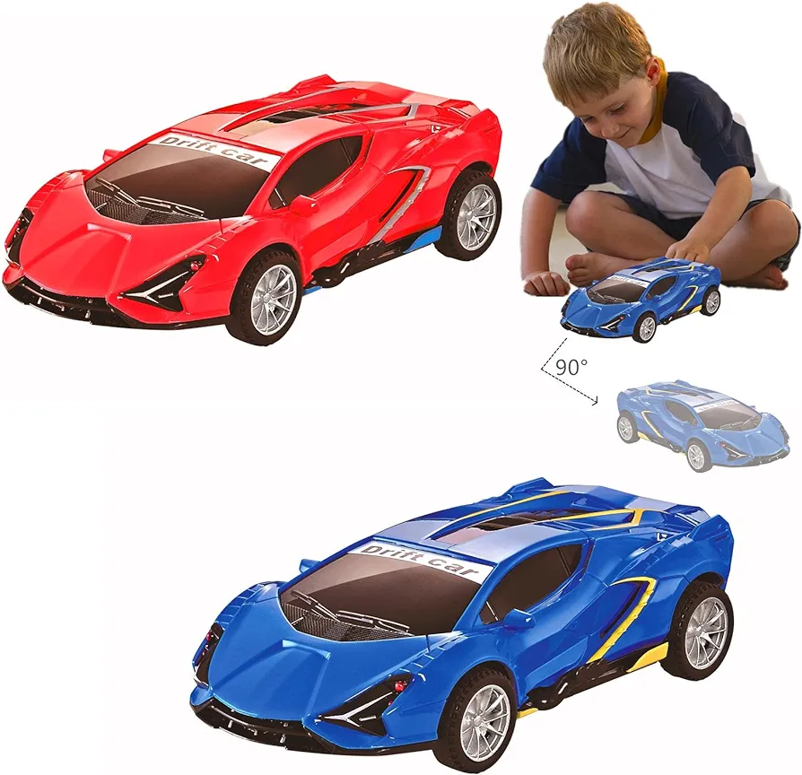 Inertia Drift Car Toy for Kids 3-6 Year Boys and Girls Model Car,2 Pack Push Go Friction Powered Vehicles Stunt Cars, Toddler Car for Kids Aged 3+ Gifts