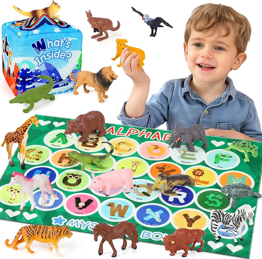 Alphabet Mystery Box for Kids - Alphabet Learning Toy with 26 PCS Animal Figurines Letter Matching Game Montessori Educational Toy Preschool Kindergarten Gift for Toddlers Ages 3-8