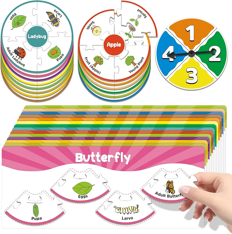 Life Cycle Toys for Kids,Toddler Puzzles,Animal Plant Insect Bug Ladybug Butterfly Tadpole to Frog Kit,Montessori Learning & Education Toys,Preschool Science Learning Activities for Toddlers