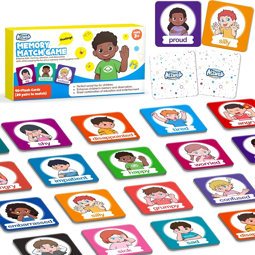 Feelings Emotions Match Game,Memory Game,Social Emotional Learning Activities,Toddler Baby Flash Cards,Calm Down Corner Supplies,Educational Toys for Pre K Preschool Kindergarten Autism ADHD