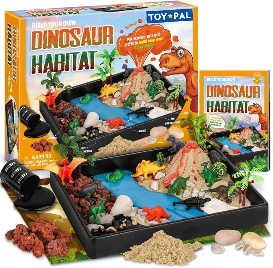 Dinosaur Toys for Kids 5-7, DIY Dinosaur Habitat Playset with 12 Dinosaur Figures + Volcano Experiment, Create, Explore & Learn about Jurassic Era with STEM Dinosaur Crafts for Kids Age 7 8 9 10