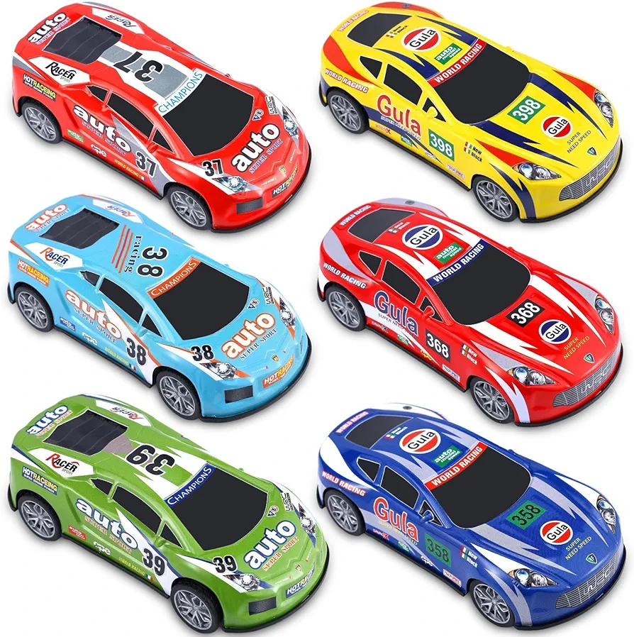 6 Pack 7 Inch Friction Power Toy Cars Push and Go Pull Back Cars Race Cars Vehicles Toys Party Favors for Kids Toddlers Ages 3-12 Birthday Party Preschool Gifts