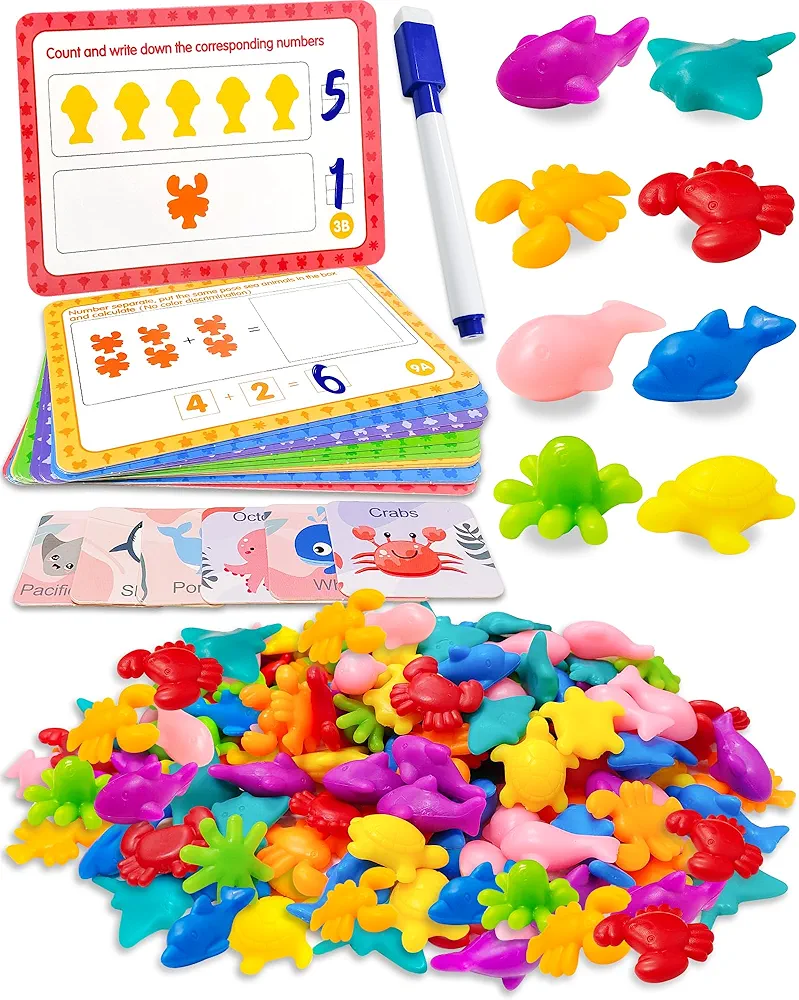 88 Pcs Sea Animals Montessori Toys for 3 4 5 Years Old Boys Girls, Counting Toddler Preschool Learning Activities Toys for Kids Preschool Classroom Must Haves, Math Manipulatives Sensory Edu